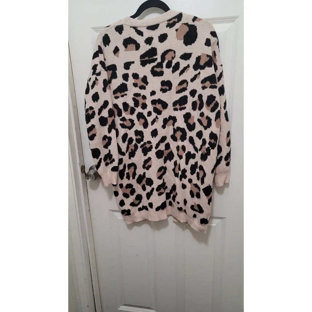 Jodifl Leopard Print Open Front Cardigan‎ Sweater With Pockets